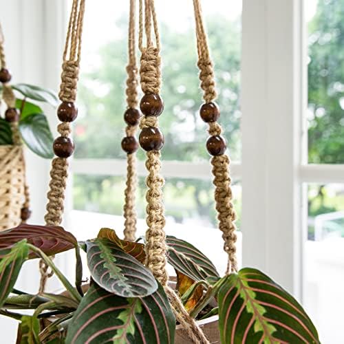 Mkono 3 Pack Macrame Plant Hangers Hanging Planters for Indoor Plants Brown