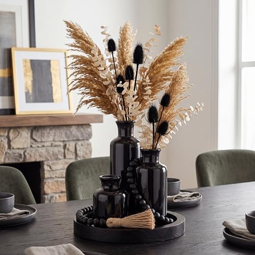 5 Pcs Coffee Table Decor Set, Black, Black Tray