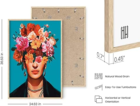 HAUS AND HUES Frida Kahlo Wall Art & Feminist Poster - Chicano Art Wall Decor Latino Chicana Mexican Artwork Flowers Print (Framed Beige 24" x 36")