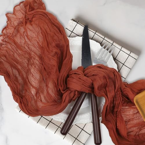 Le courant 6pcs 10Ft Cheesecloth Table Runner, Rustic Boho Gauze Cheese Cloth Runner Table Runner for Weddings Bridal Baby Shower Birthday Holiday Parties Home Decor, Terracotta