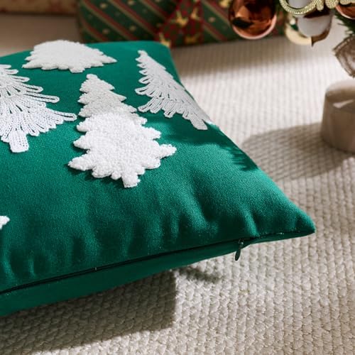 Green Christmas Pillow Covers 12x20 Inch Embroidery White Xmas Trees Decorative Lumbar Throw Pillow Cover Winter Holiday Pillow Case Cushion Cases for Sofa Couch Living Room Decorations