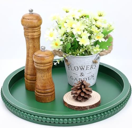 Hrastany Green Round Wood Decorative Ottoman Tray for Coffee Table