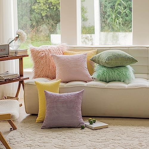 Home Brilliant Pillow Covers 20x20 Throw Pillow Cover Super Soft Striped Velvet Cushion Cover for Living Room, 50cm, 20 x 20 Inch, Blush Pink