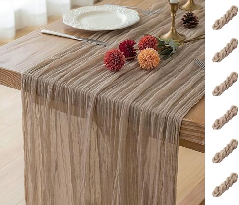 FEXIA 6Pcs Nude Brown Cheesecloth Table Runner Wedding Boho Decor