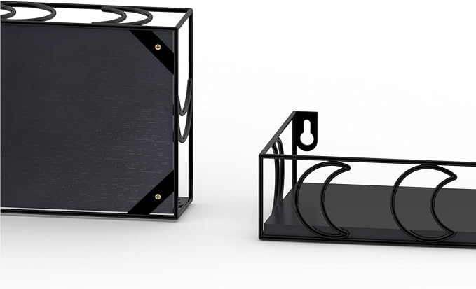 PHAREGE Moon Phase Floating Shelves Black Set of 3