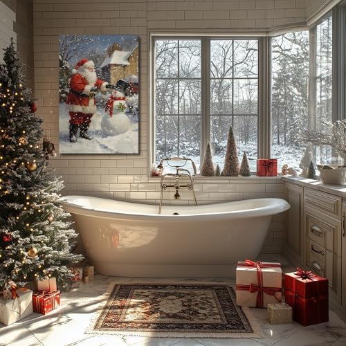 FLZYKGPA Christmas Wall Art Prints 20x30, Winter Christmas Picture Wall Decor Santa Snowman Canvas Artwork for Bathroom, Snow Scene Street Aesthetic Posters for Bedroom, Christmas Holiday Decor