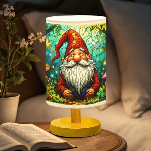 Gnome Table Lamp LED 3-Color Pressed Bedside, Gnome Shade Lamp with Wood Base for Bedroom Living Room Desk Office TL01