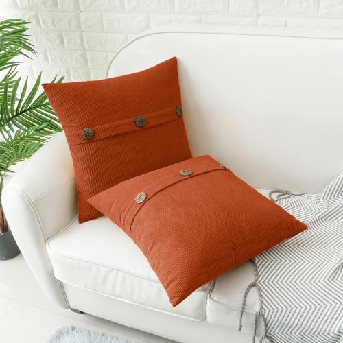 HWY 50 Burnt Orange Chenille Throw Pillow Covers 20x20 Inch Buttons