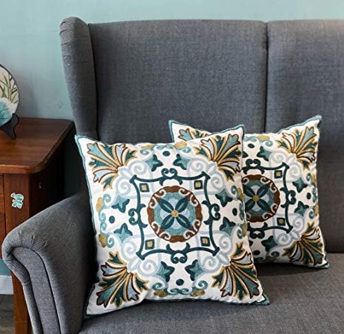 Farmhouse Embroidered Throw Pillow Covers Summer Decorative Pillowcases 18x18 Cushion for Couch Sofa Living Room Patio Car Picnic 2 Pcs