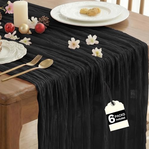 6 Pack Cheesecloth Black Table Runner for Hallowmas Party Home Decor