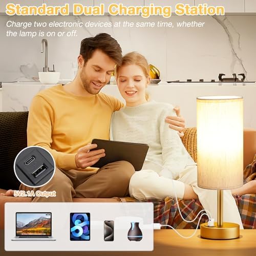 Dicoool Bedside Table Lamp for Bedroom - 3-Way Dimmable Touch Lamp, USB A+C