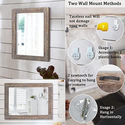 AAZZKANG Mirror with Wood Framed Rectangle Rustic Wall Mirrors Decor Large 20"x16" for Bedroom Bathroom Living Room Entryway