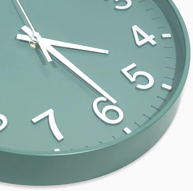 HZDHCLH 12 Inch Silent Wall Clock Battery Operated Non Ticking Green | Non Ticking 3D Numbers Round Clock for Wall, Green Wall Clock for Kitchen Bedroom Living Room Office Classroom Decor