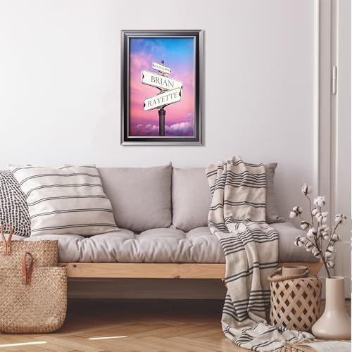 Street Sign Black and White Framed Arts Gift Your Names,the Date and romantic verses or write your own message Gift for Anniversary.With Different Frame Styles Framed Size:27 5/8X19 5/8 inches