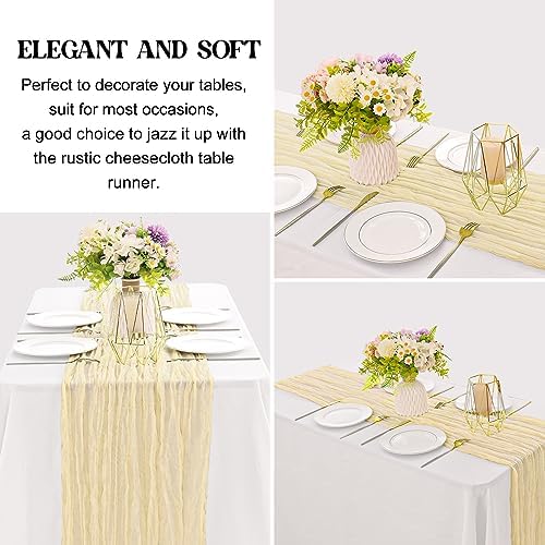 Beige 10FT Cheesecloth Table Runner Boho Gauze Fabric Table Runner Rustic Sheer Runner for Wedding Bridal Baby Shower Birthday Party Boho Table Decor（1 Pack Beige）