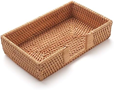 Rattan Napkin Holder Rectangle, 9.5" x 5.5" x 2", Wicker Napkin Tray, Woven Guest Towel Holder for Restaurant/Kitchen/Bathroom Paper Towels for Guests