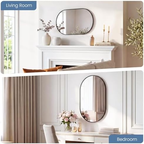 DUMOS 20" x 30" Oval Bathroom Mirror, Black Wall Mirrors with Metal Frame | Tempered Glass, Morden Vanity Mirror for Over Sink, Entryway, Living Room, Bedroom, Horizontal or Vertical