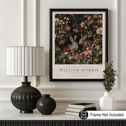 Monem Art William Morris Poster - Bunny Couple Print - Rabbit & Botanical Art - Exhibition Forest & Farmhouse Print - Aesthetic Living Room Decor - 24x32 UNFRAMED Wall Art