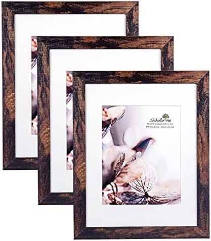 brown 11x14 Picture Frame set of 3,Display 11x14 without Mat or 8x10 with Mat，Wall Gallery Photo Frames