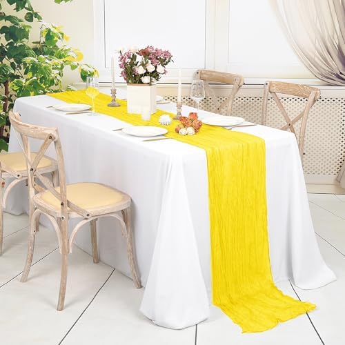 20 Pack Yellow Cheesecloth Table Runner 10Ft Boho Gauze Long Romantic Sheer Fabric for Wedding Party Bridal Shower