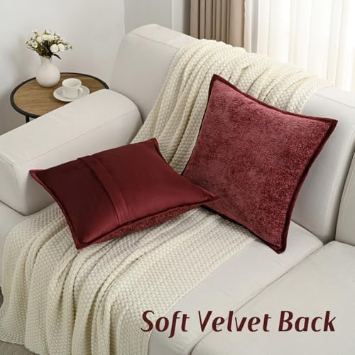 FUTEI Pack of 2 Chenille Soft Throw Pillow Covers 22x22 Inch, Burgundy
