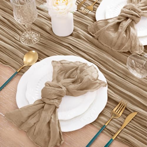 12 Pack Nude Cheesecloth Table Runner 10ft Boho Gauze Taupe Home Decor