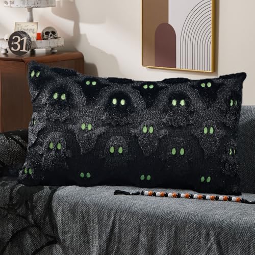 DFXSZ Halloween Pillow Covers 12x20 inch 2Pcs Black Ghost Halloween Decor