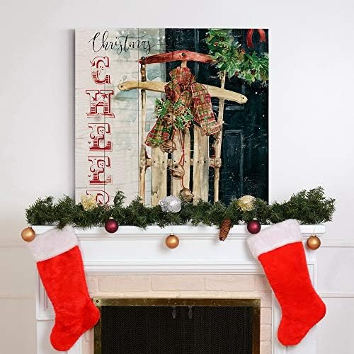 Renditions Gallery Xmas Wall Prints for Home Decor Christmas Cheer Sled Canvas Hanging Artwork for Bedroom Living Room & Kitchen Decorations - 40"X40" LT05