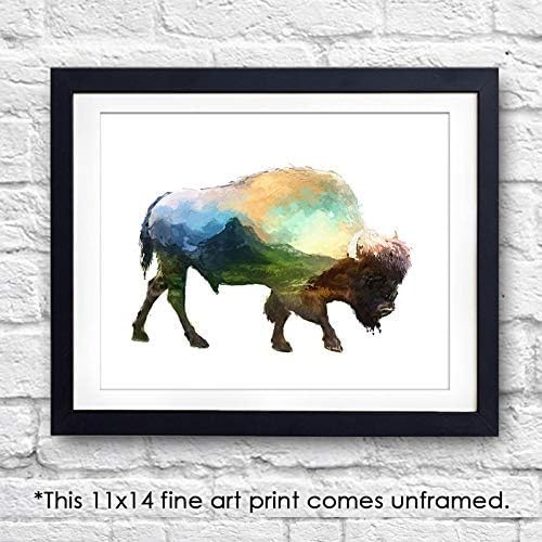 DREAM BIG PRINTABLES Double Exposure -Watercolor Bison - Unframed - 11x14