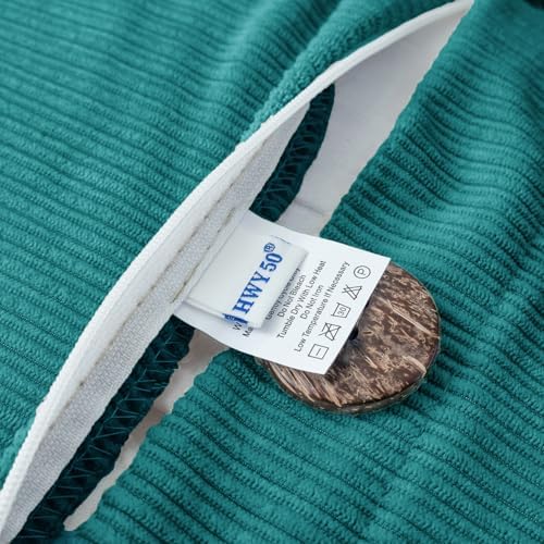 HWY 50 Teal Chenille Throw Pillow Covers 20x20 Inch Buttons Pack of 2