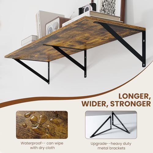 Heimlove 36W x 12D Deep Floating Shelves Set of 2 Rustic Brown