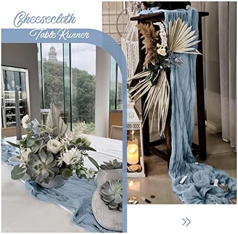 6 Pack Dusty Blue Cheesecloth Table Runner, Extra Wide 35x120 Inch