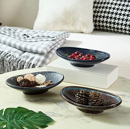 10" Oval Blue Ceramic Decorative Bowl, Starry Sky Stoneware
