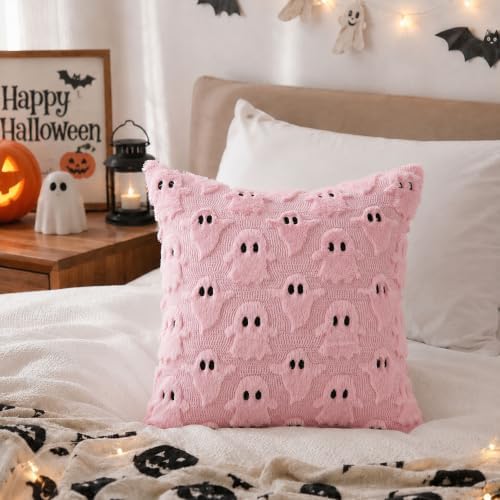 DFXSZ Halloween Pillow Covers 20x20 inch 2Pcs Pink Ghost Halloween Decor