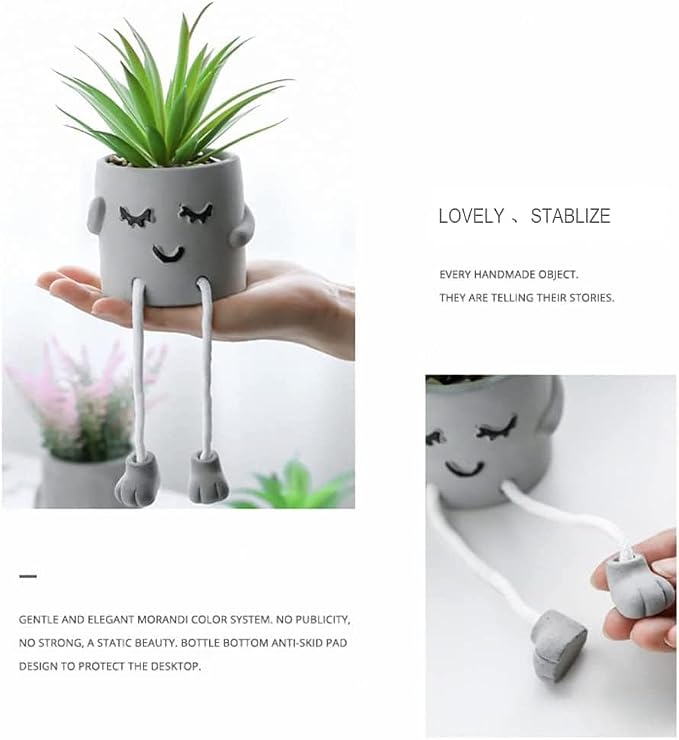 3pcs Artificial Succulents with Gray Flower Pots