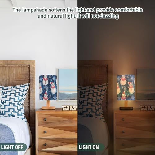 Winter Snowflake and Snowman Navy Blue and White Bedside Table Lamps with USB Port for Bedroom Lamp Accent Table Lamp Small Nightstand Lamp Linen Shade Wood Decorative Lamps for Home|Kids|Holiday