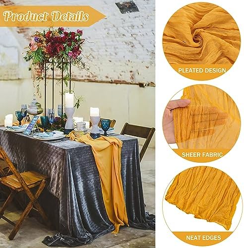 Mustard 10FT Cheesecloth Table Runner Boho Gauze Fabric Table Runner Rustic Sheer Runner for Wedding Bridal Baby Shower Birthday Party Boho Table Decor（1 Pack Mustard）