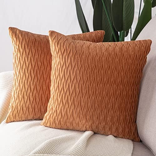 MADIZZ Set of 2 Super Soft Velvet Decorative Throw Pillow Covers 26x26 inch Orange Square with Texture Luxury Style Cushion Case European Pillow Shell for Sofa Bedroom