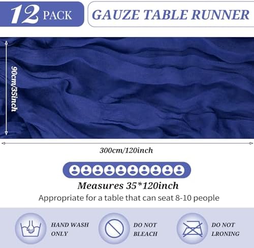 YMHPRIDE 12 Pack Cheesecloth Table Runner 35x120in Royal Blue Table Runner