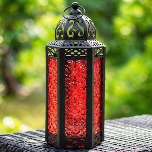 Vela Lanterns Decorative Indoor Moroccan Candle Holder, Red, M, 12-Pack