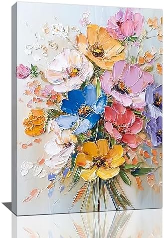 Crekviy Colorful Flower Wall Art Floral Wall Decor Country Wildflower Canvas Prints Painting Botanical Pictures Decoration for Bathroom Bedroom Living Room Framed Artwork Girls Gifts 16"x24"