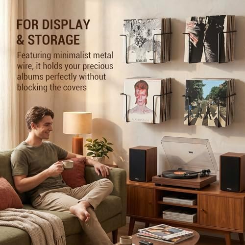 MyGift Set of 4 Black Metal Wire Vinyl Record Display Shelves, Wall Mount
