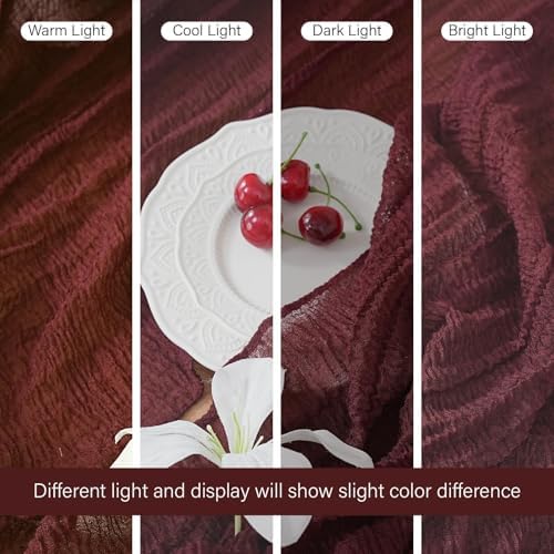 1Pcs Cheesecloth Table Runner Burgundy 10FT Boho Gauze Cheese Cloth Table Runners 120 Inches Long Rustic Sheer for Centerpiece Home Party Christmas Wedding Baby Shower Spring Easter Decor