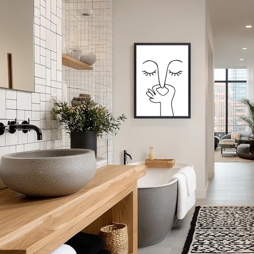 Cyebmo Funny Bathroom Wall Art, Minimalist Black and White Bathroom Picture Wall Decor, Toilet Pinching Nose Art Print for Restroom Guest BathRoom, Wood Framed Ready to Hang 12x16 Inch