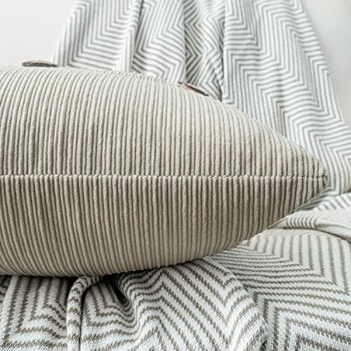 HWY 50 Light Grey Chenille Throw Pillow Covers 12x20 Inch Buttons Pack of 2