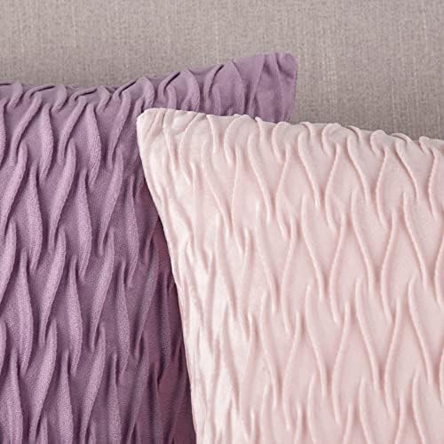 MADIZZ Set of 2 Super Soft Velvet Decorative Throw Pillow Covers 16x16 inch Violet Square with Texture Luxury Style Cushion Case Pillow Shell for Sofa Bedroom