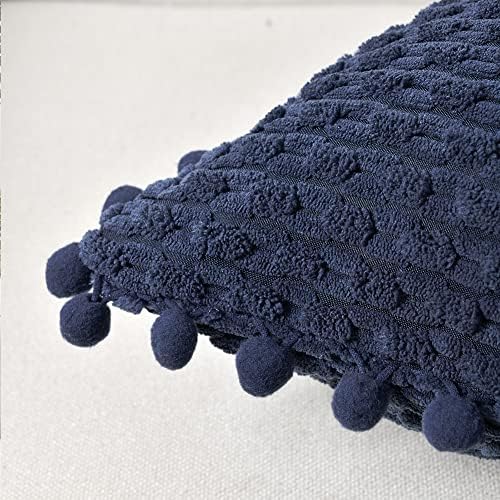 Fancy Homi Set of 2 Navy Blue Decorative Throw Pillow Covers 20x20 Inch with Pom-poms for Couch Bed Sofa, Modern Farmhouse Boho Home Decor, Soft Plush Corduroy Cute Cushion Case 50x50 cm
