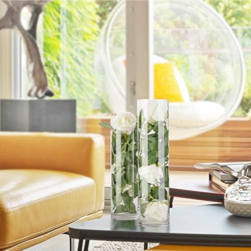 WGVI Quality Thick Weighted Clear Cylinder Glass Vases, 4"W x 10"H, Flower Arrangement Floating Candle Holders Wedding Centerpieces Terrarium Planter Floral Storage Container, Bulk Wholesale, 12 Pcs