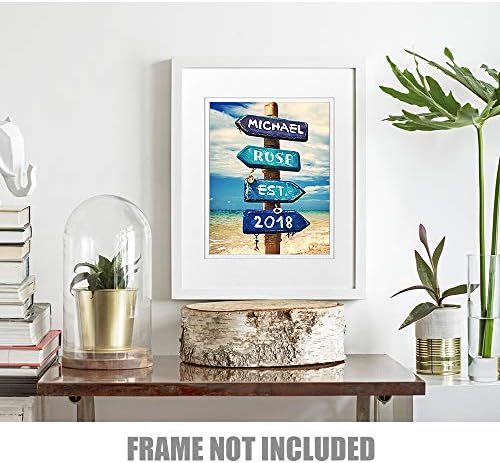 A&T ARTWORK Blue Signport Photo Prints Gift Couple's Names Sea and Love Sign Gift for Anniversary,Valentine's day,Wedding. 14x11 inches & D-Mats UNFRAMED