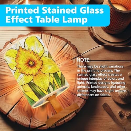 Daffodil Table Lamp LED 3-Color Pressed Bedside, Daffodil Shade Lamp with Wood Base for Bedroom Living Room Desk Office TL01